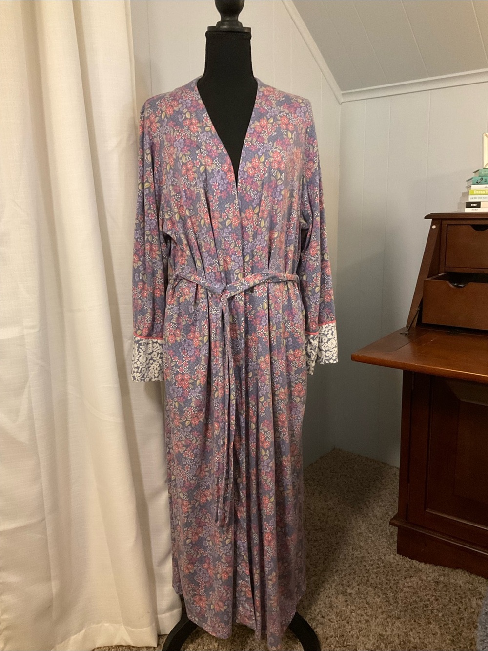 J. Jill Sleep Ultrasoft Floral Piped-Cuff Robe